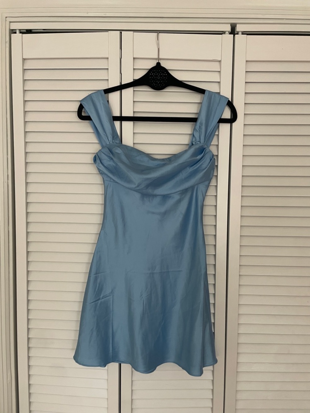 Beginning Boutique Powder Blue Satin Mini Dress
